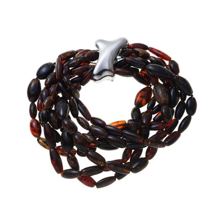 Liliane Sicard, Collier aus vielreihigen Bernsteinelementen, Verschluss Weißgold 750, signiert, Länge 47 cm