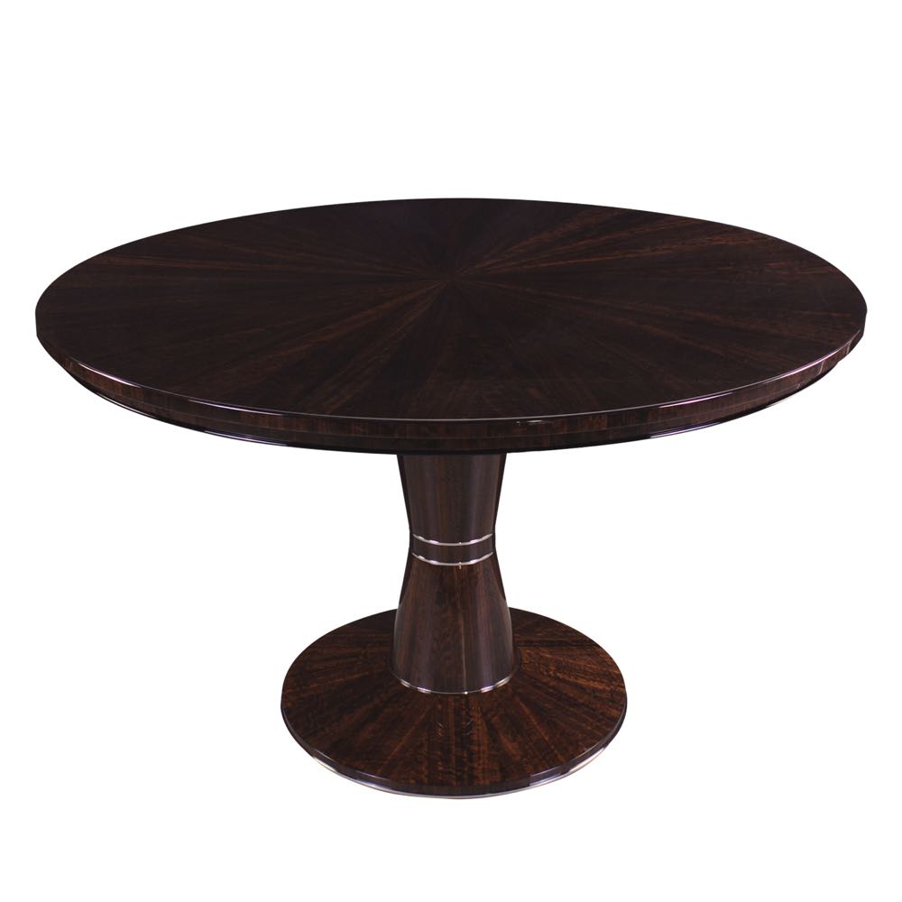 Table round Eukalyptus fumed with polished chrome steel